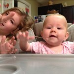 I took this one this morning during breakfast as the girls were giving their newest cousin, Ethan, a hello wave via text.